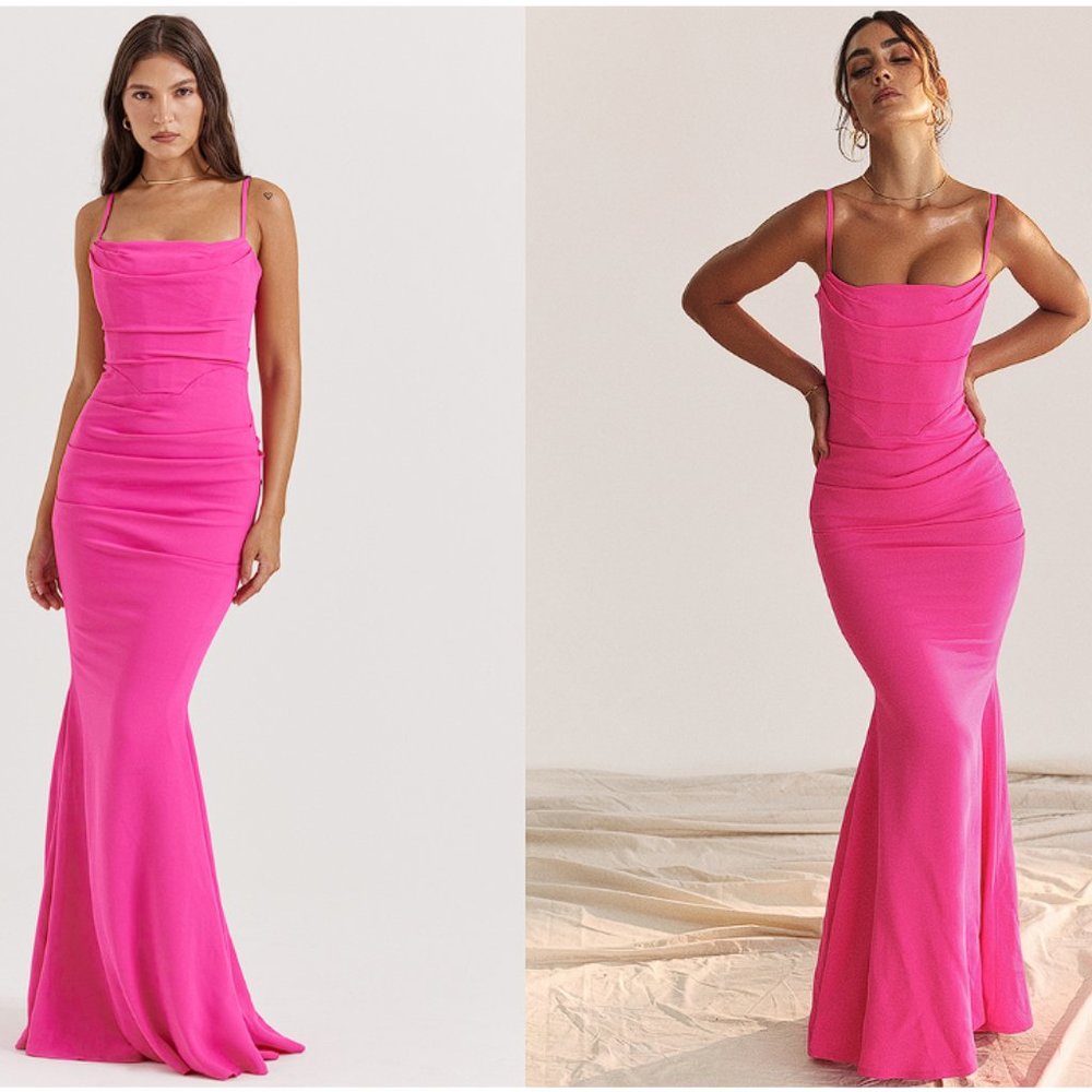 HOUSE OF CB 'Milena' Hot Pink Corset Maxi Dress NWOT
